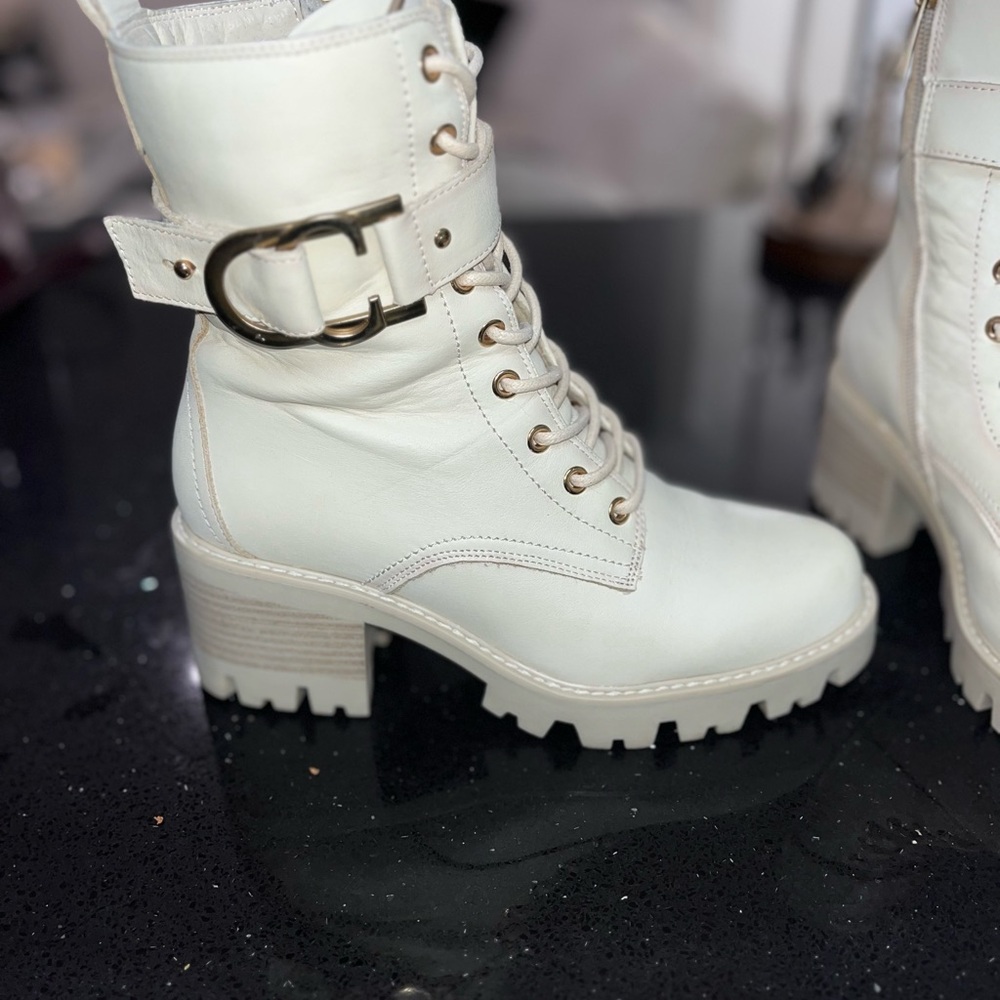 Women's White Leather Ankle Boots